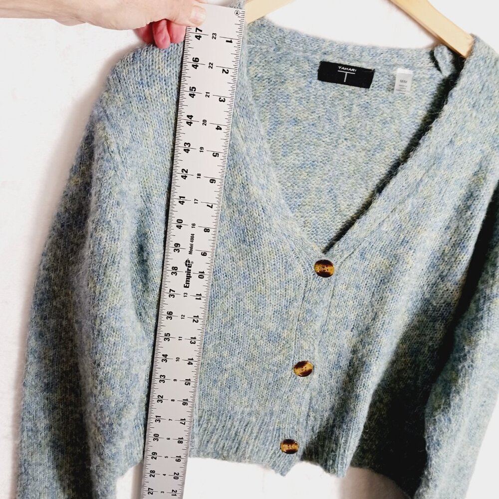 TAHARI,  Cropped Button Cardigan, Medium, Soft, Lightweight, Blue/Green Mix - Picture 11 of 16